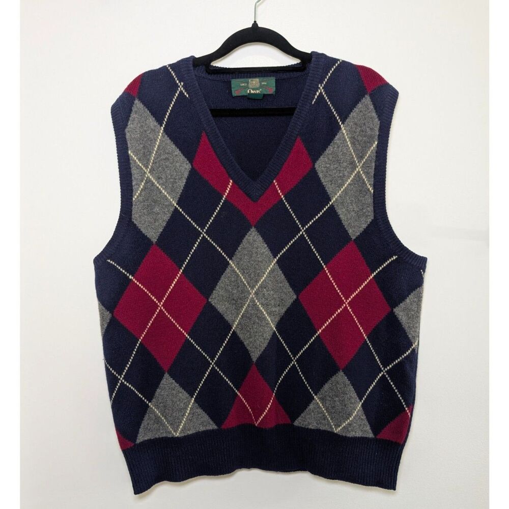 Orvis Lambswool Argyle Sweater Vest Men’s Large Preppy Dadcore Old Money Office - Picture 2 of 5